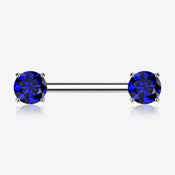 A Pair of Implant Grade Titanium OneFit Threadless Prong Gem Sparkle Nipple Barbell-Blue